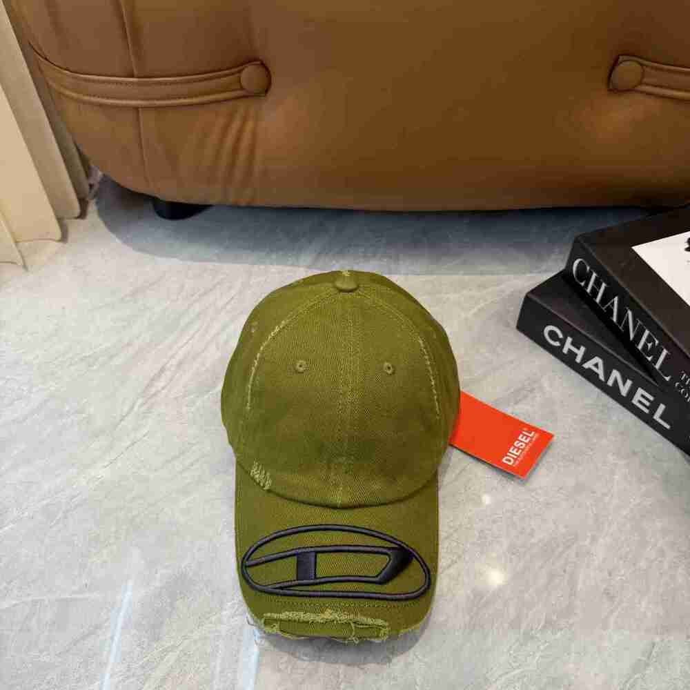 Diesel Olive Green Distressed D Logo Baseball Cap